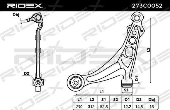 RIDEX 273C0052 - Neatkarīgās balstiekārtas svira, Riteņa piekare www.autospares.lv