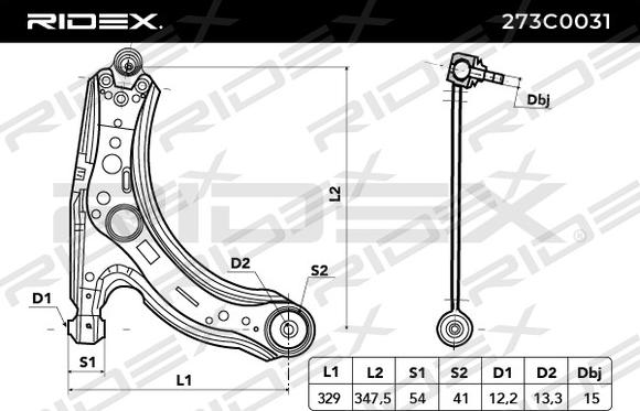 RIDEX 273C0031 - Neatkarīgās balstiekārtas svira, Riteņa piekare www.autospares.lv