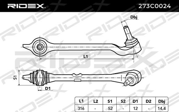 RIDEX 273C0024 - Neatkarīgās balstiekārtas svira, Riteņa piekare autospares.lv