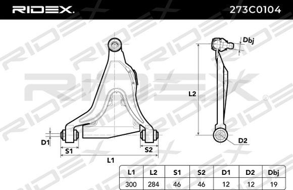 RIDEX 273C0104 - Neatkarīgās balstiekārtas svira, Riteņa piekare autospares.lv