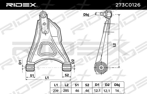 RIDEX 273C0126 - Neatkarīgās balstiekārtas svira, Riteņa piekare autospares.lv