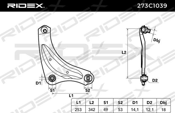 RIDEX 273C1039 - Neatkarīgās balstiekārtas svira, Riteņa piekare www.autospares.lv