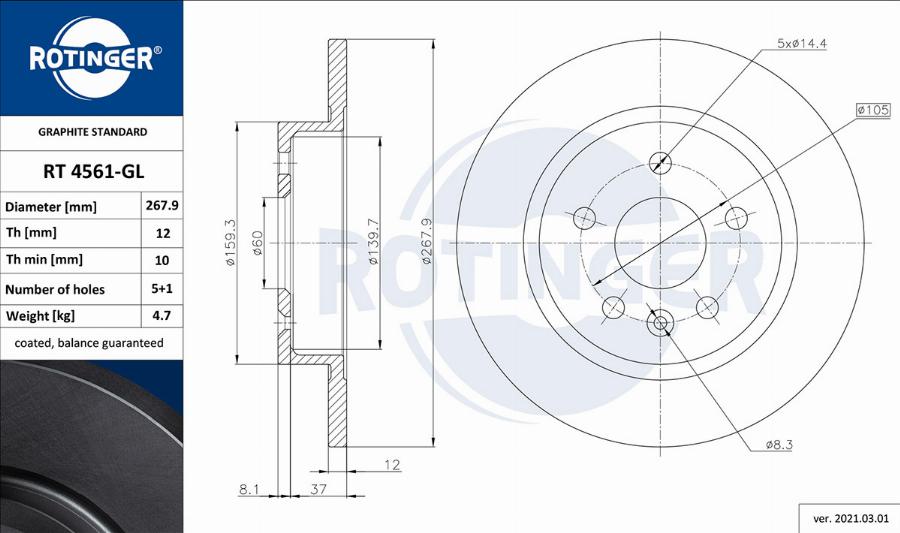 Rotinger RT 4561-GL - Bremžu diski www.autospares.lv