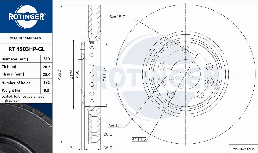 Rotinger RT 4503HP-GL - Bremžu diski www.autospares.lv