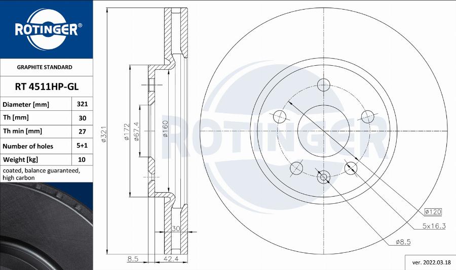 Rotinger RT 4511HP-GL - Bremžu diski autospares.lv