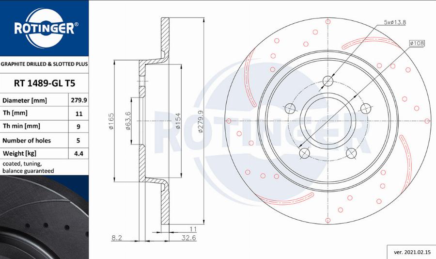 Rotinger RT 1489-GL T5 - Тормозной диск www.autospares.lv