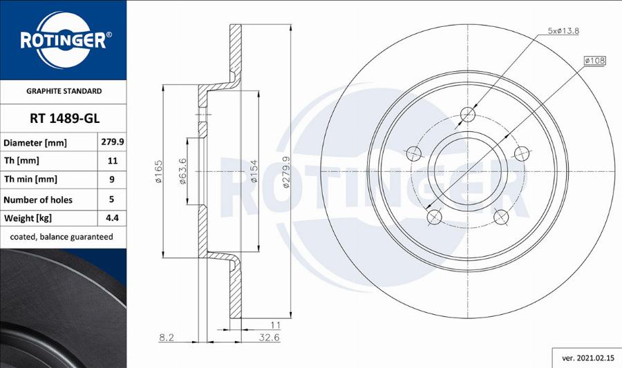 Rotinger RT 1489-GL - Тормозной диск www.autospares.lv