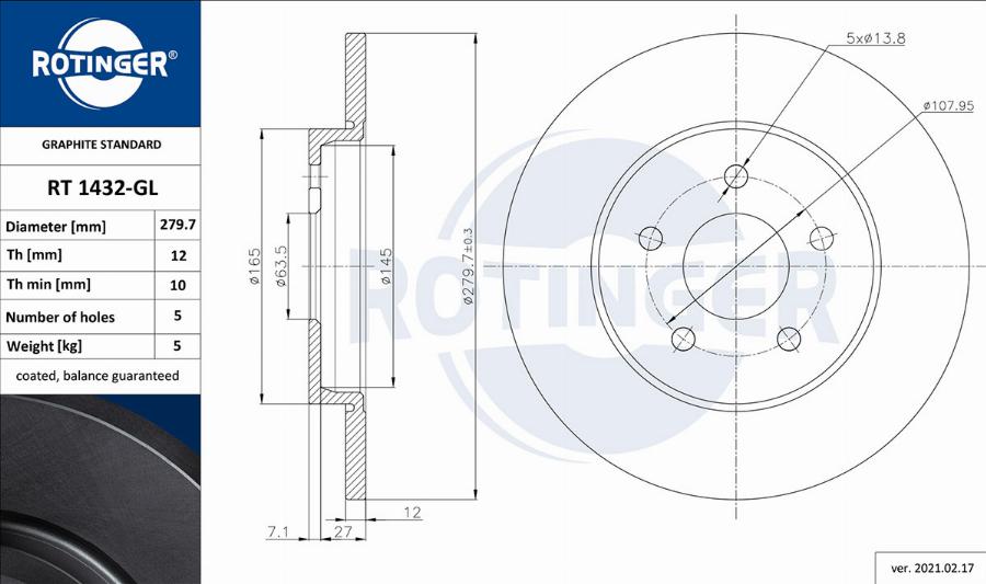 Rotinger RT 1432-GL - Bremžu diski autospares.lv