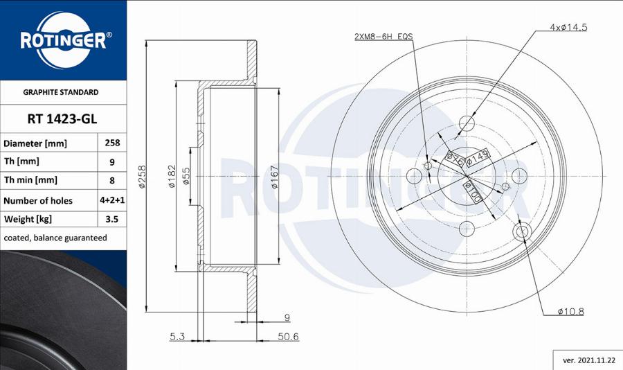 Rotinger RT 1423-GL - Тормозной диск www.autospares.lv