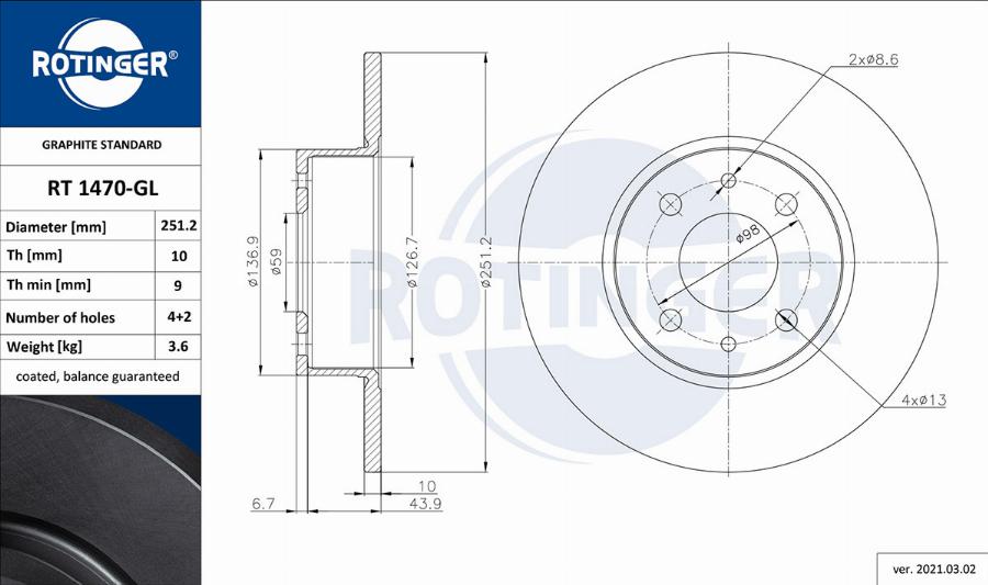 Rotinger RT 1470-GL - Bremžu diski www.autospares.lv