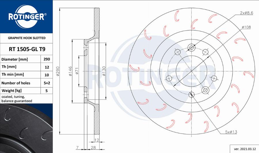 Rotinger RT 1505-GL T9 - Bremžu diski www.autospares.lv