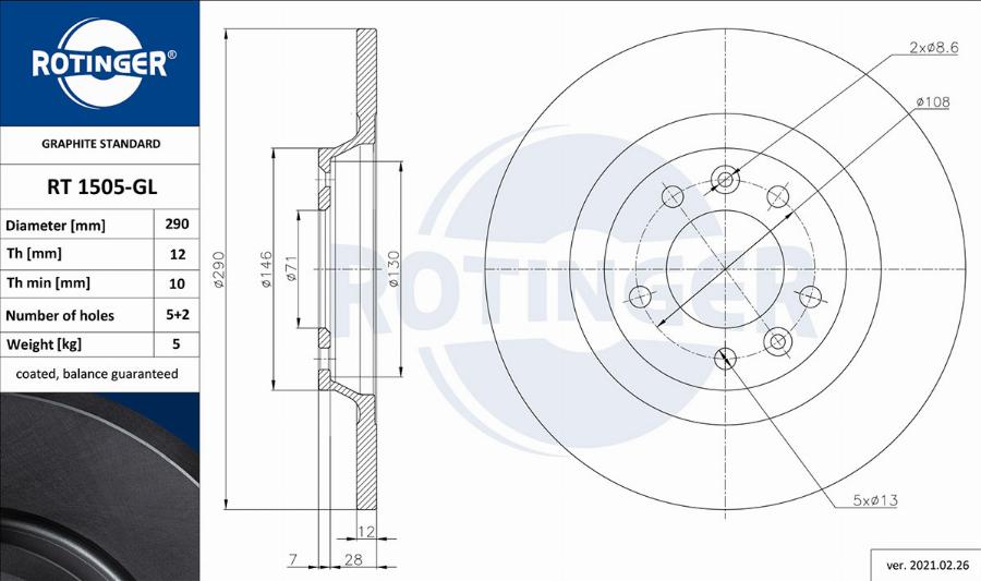 Rotinger RT 1505-GL - Bremžu diski autospares.lv