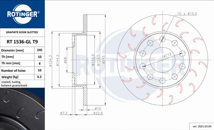 Rotinger RT 1536-GL T9 - Тормозной диск www.autospares.lv