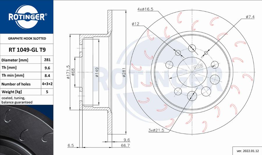 Rotinger RT 1049-GL T9 - Brake Disc www.autospares.lv