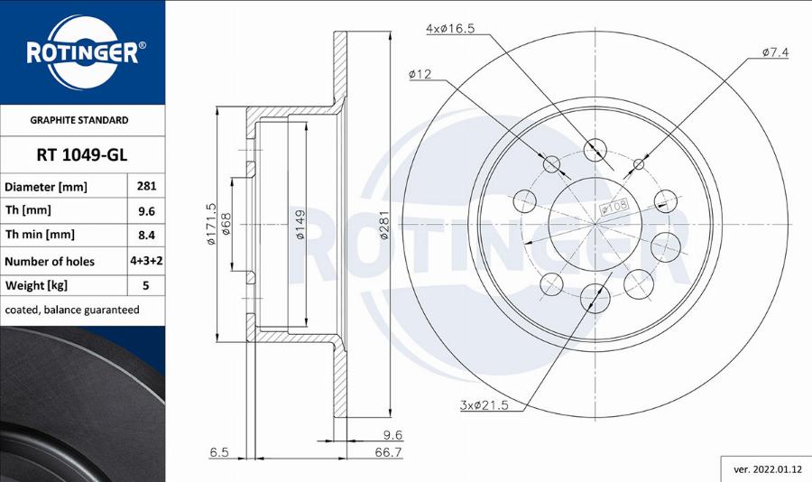 Rotinger RT 1049-GL - Brake Disc www.autospares.lv