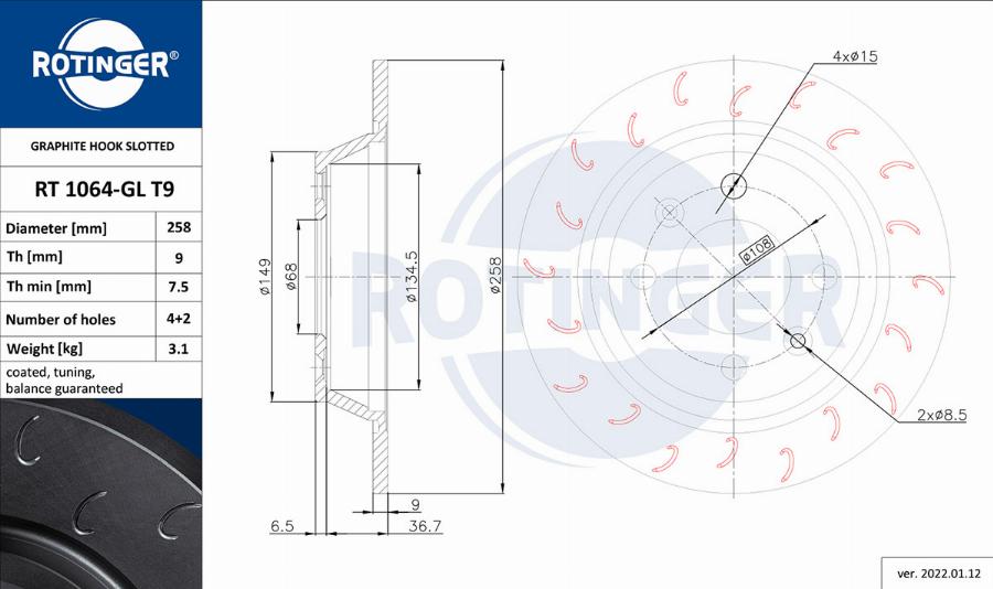 Rotinger RT 1064-GL T9 - Bremžu diski www.autospares.lv