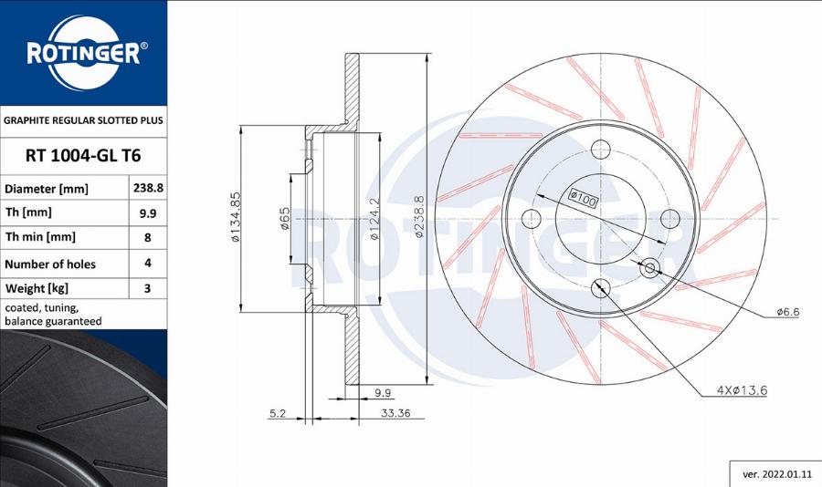 Rotinger RT 1004-GL T6 - Brake Disc www.autospares.lv