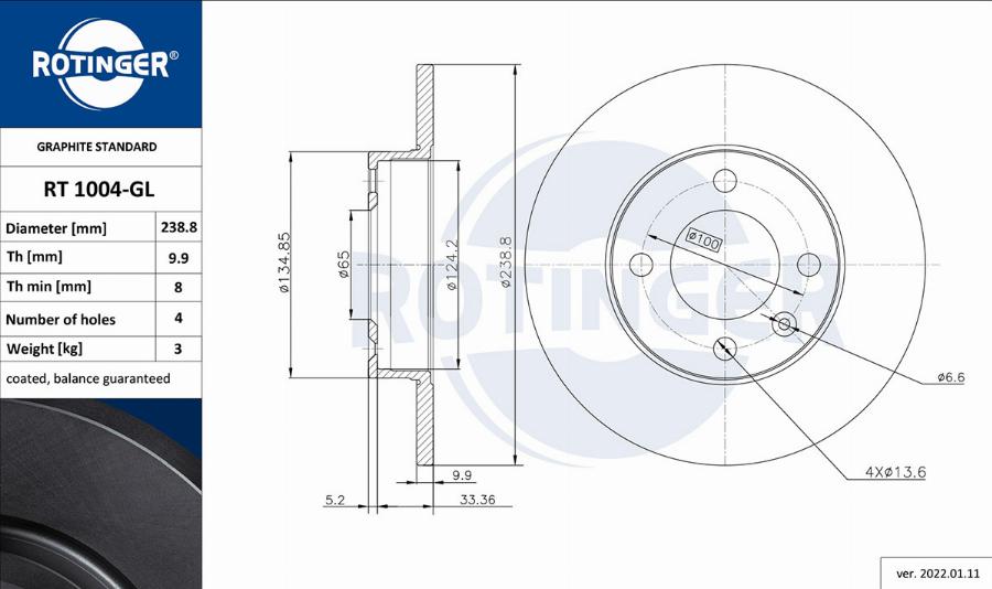 Rotinger RT 1004-GL - Brake Disc www.autospares.lv