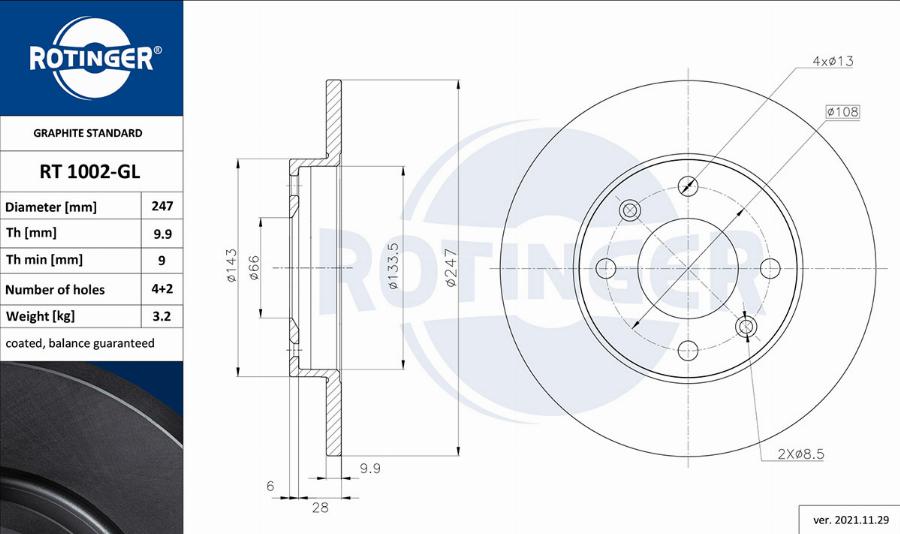 Rotinger RT 1002-GL - Bremžu diski autospares.lv