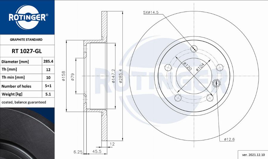 Rotinger RT 1027-GL - Тормозной диск www.autospares.lv