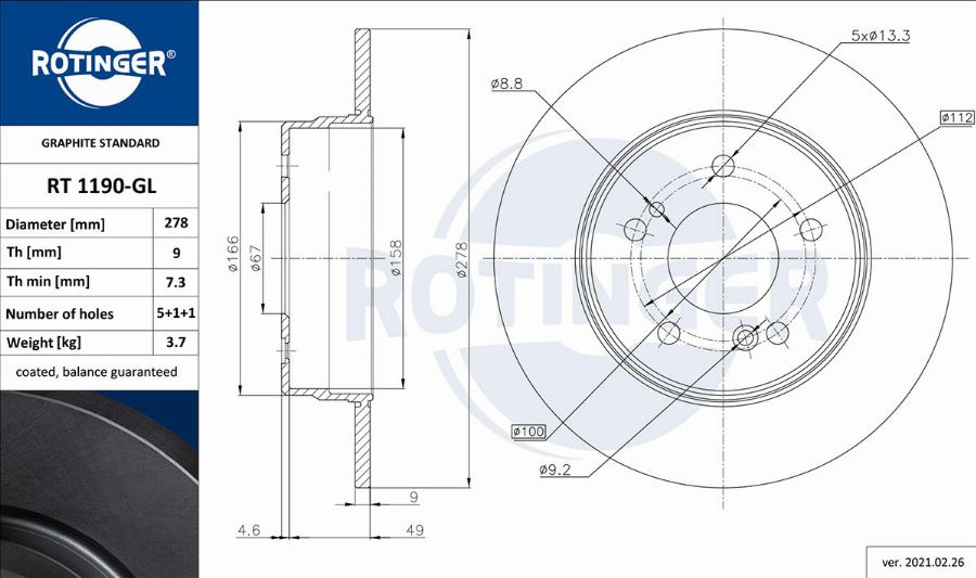 Rotinger RT 1190-GL - Bremžu diski www.autospares.lv