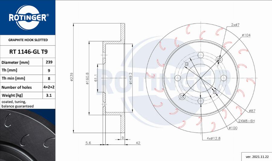 Rotinger RT 1146-GL T9 - Bremžu diski www.autospares.lv