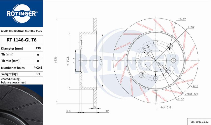 Rotinger RT 1146-GL T6 - Bremžu diski www.autospares.lv