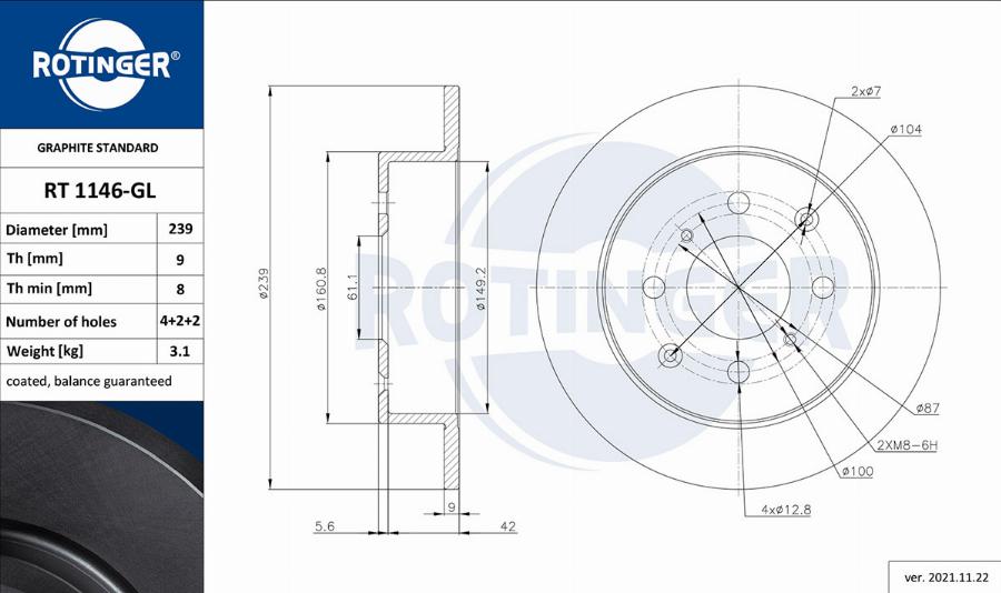 Rotinger RT 1146-GL - Bremžu diski www.autospares.lv