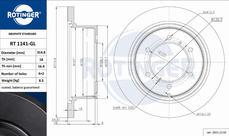 Rotinger RT 1141-GL - Brake Disc www.autospares.lv