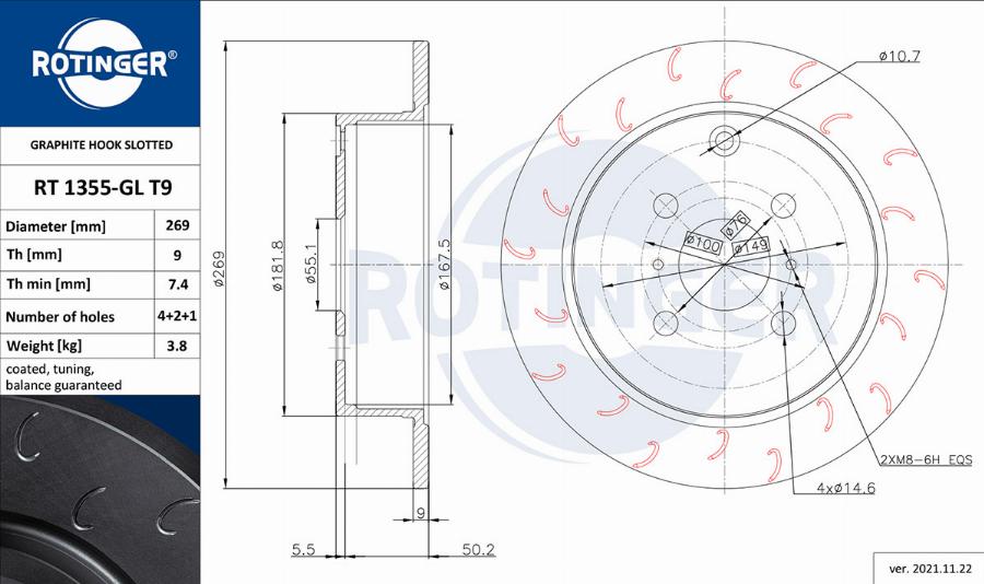 Rotinger RT 1355-GL T9 - Brake Disc www.autospares.lv