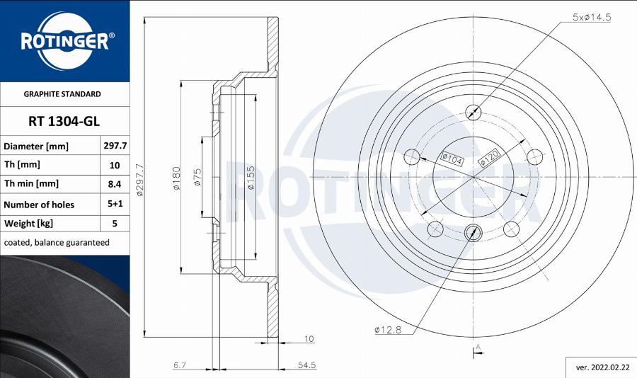 Rotinger RT 1304-GL - Bremžu diski autospares.lv