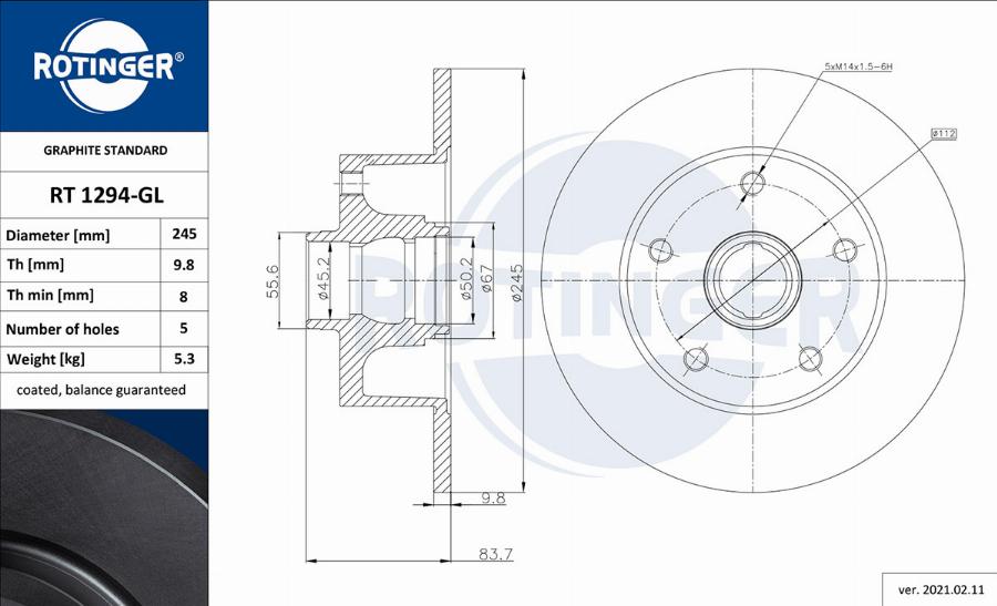 Rotinger RT 1294-GL - Bremžu diski www.autospares.lv