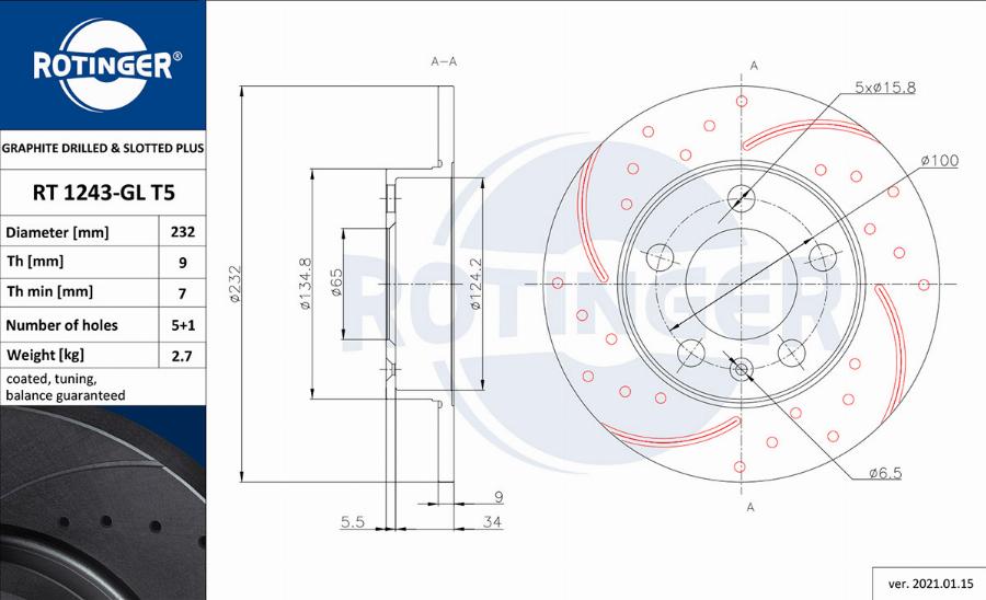 Rotinger RT 1243-GL T5 - Bremžu diski www.autospares.lv