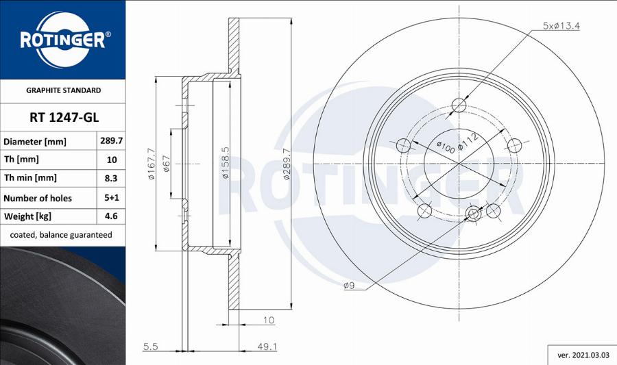 Rotinger RT 1247-GL - Bremžu diski autospares.lv