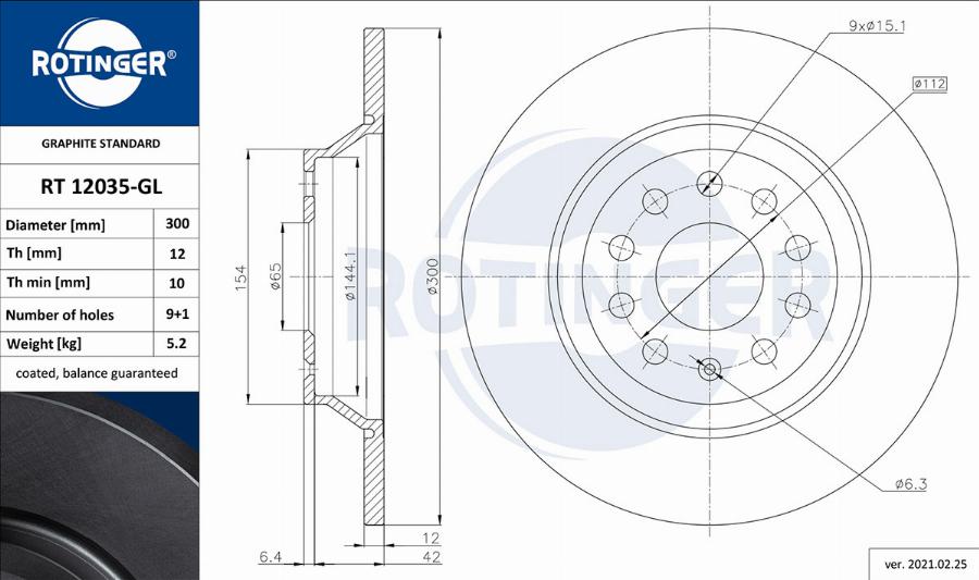 Rotinger RT 12035-GL - Тормозной диск www.autospares.lv