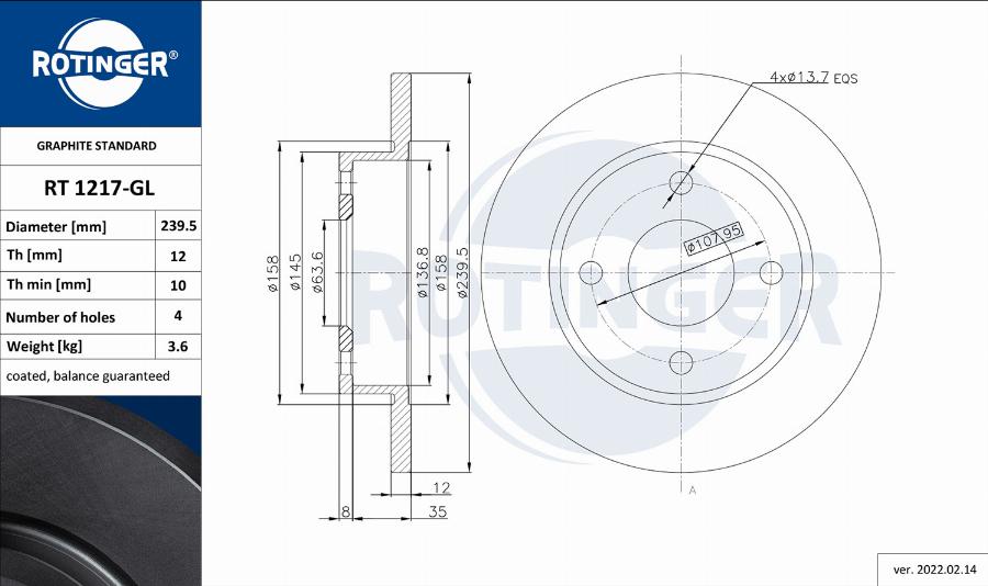 Rotinger RT 1217-GL - Тормозной диск www.autospares.lv