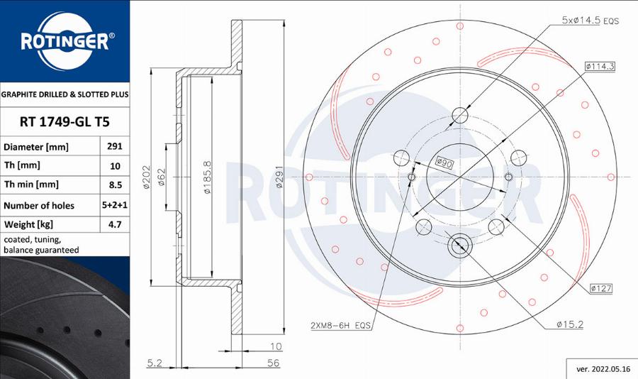 Rotinger RT 1749-GL T5 - Bremžu diski www.autospares.lv