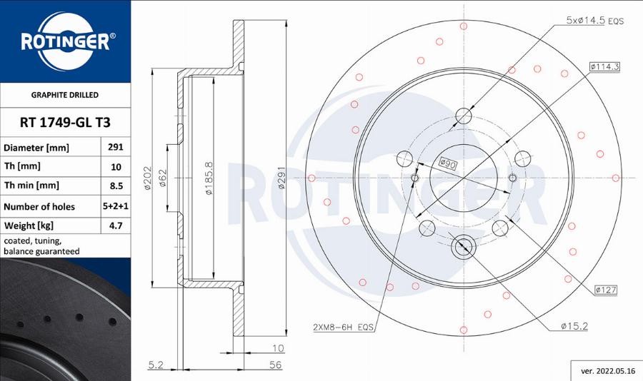 Rotinger RT 1749-GL T3 - Bremžu diski www.autospares.lv