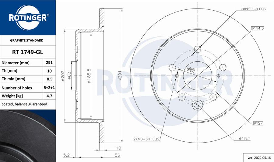 Rotinger RT 1749-GL - Bremžu diski www.autospares.lv