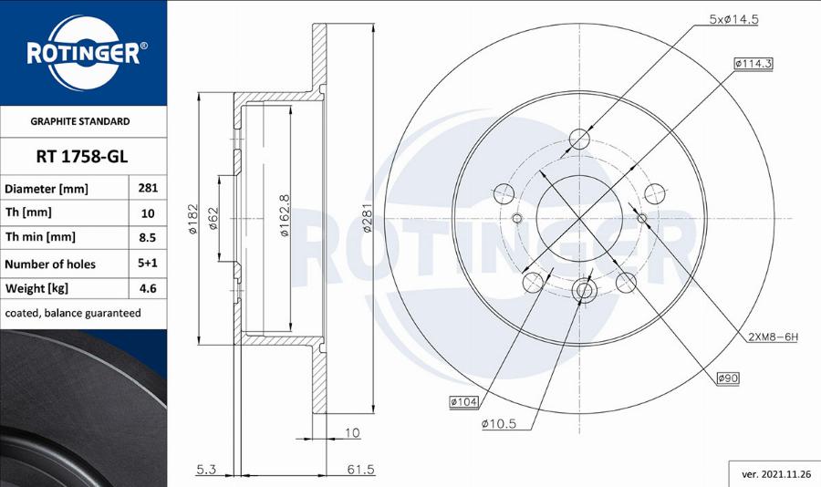 Rotinger RT 1758-GL - Bremžu diski autospares.lv