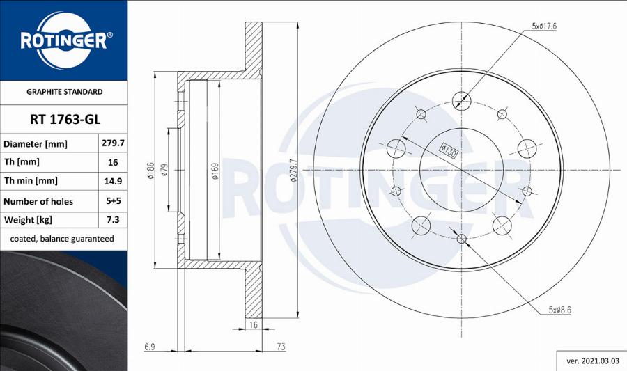 Rotinger RT 1763-GL - Bremžu diski autospares.lv