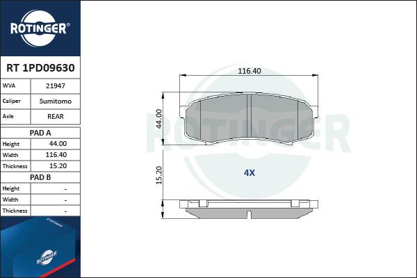 Rotinger RT 1PD09630 - Bremžu uzliku kompl., Disku bremzes autospares.lv