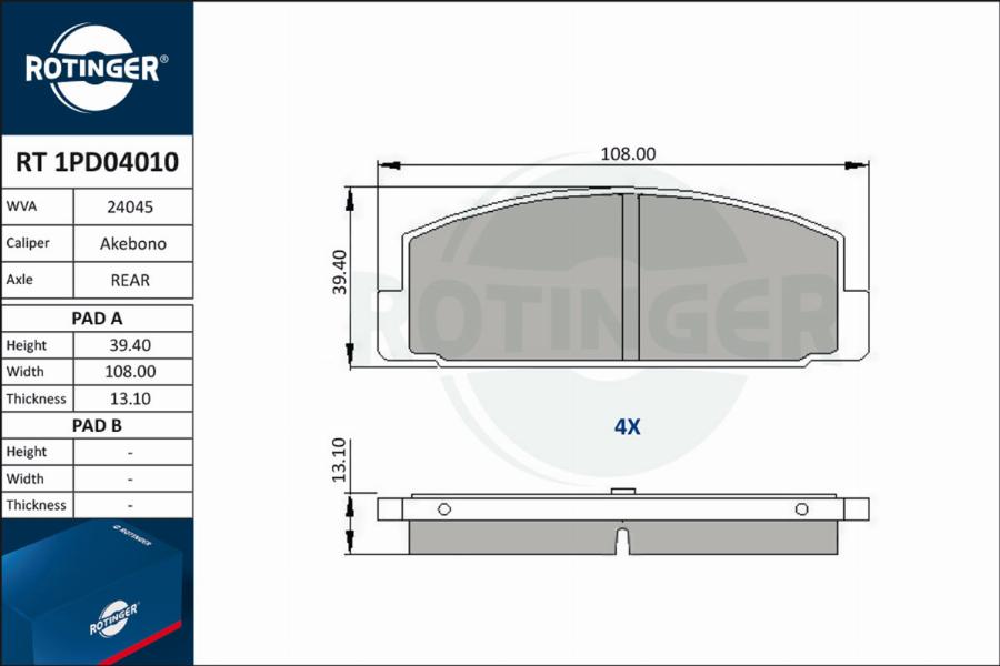 Rotinger RT 1PD04010 - Bremžu uzliku kompl., Disku bremzes www.autospares.lv