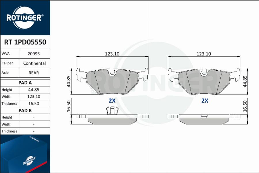 Rotinger RT 1PD05550 - Тормозные колодки, дисковые, комплект www.autospares.lv