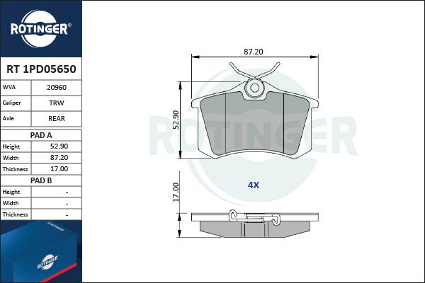 Rotinger RT 1PD05650 - Bremžu uzliku kompl., Disku bremzes autospares.lv