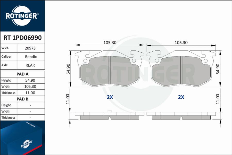 Rotinger RT 1PD06990 - Brake Pad Set, disc brake www.autospares.lv