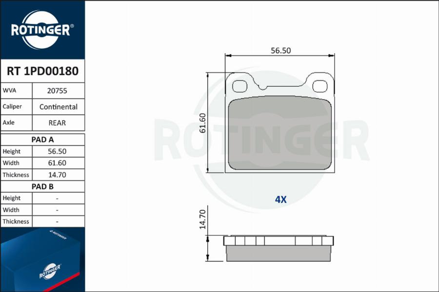 Rotinger RT 1PD00180 - Brake Pad Set, disc brake www.autospares.lv