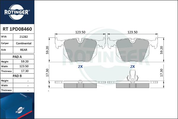 Rotinger RT 1PD08460 - Brake Pad Set, disc brake www.autospares.lv