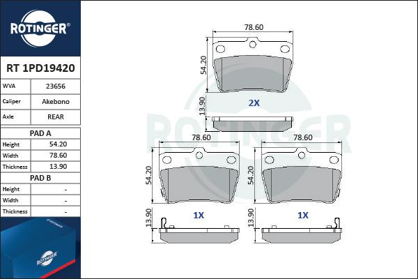 Rotinger RT 1PD19420 - Bremžu uzliku kompl., Disku bremzes www.autospares.lv