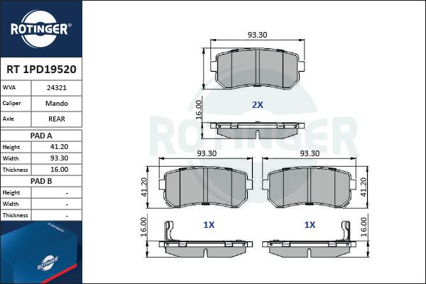 Rotinger RT 1PD19520 - Brake Pad Set, disc brake www.autospares.lv